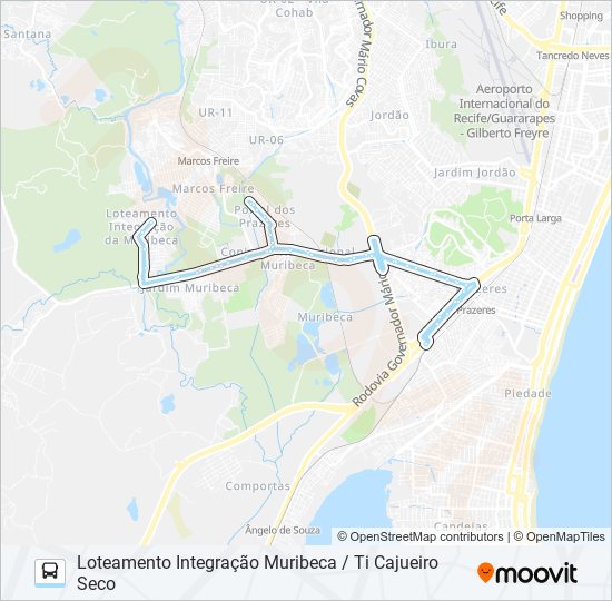 Mapa da linha 171 LOTEAMENTO INTEGRAÇÃO MURIBECA / TI CAJUEIRO SECO de ônibus