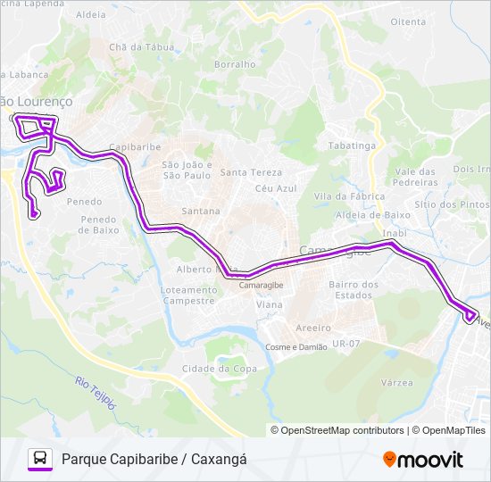 Mapa da linha 2402 PARQUE CAPIBARIBE / CAXANGÁ de ônibus