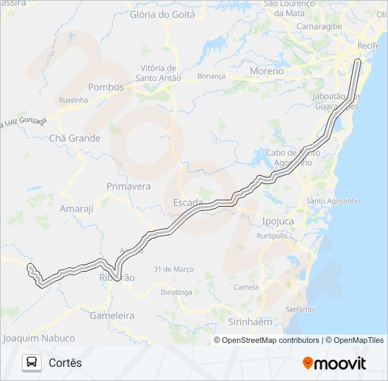 Mapa da linha 11231 RECIFE - CORTÊS de ônibus