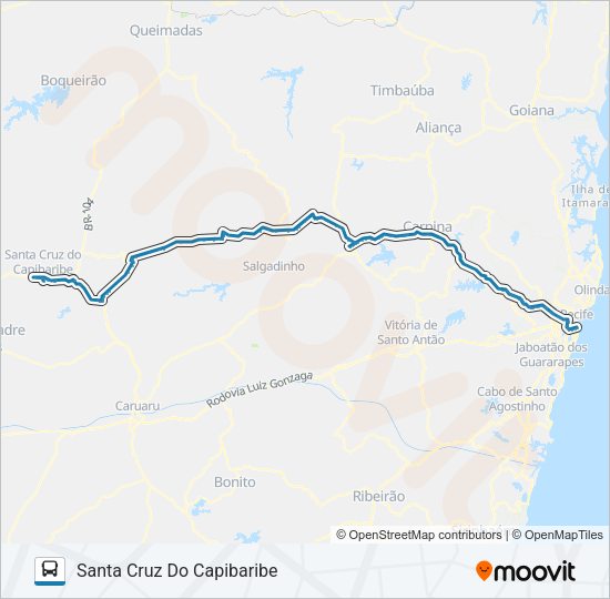 Mapa da linha 062 RECIFE - SANTA CRUZ de ônibus