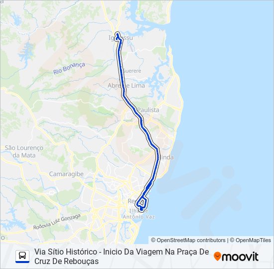 Mapa da linha 1967 TI IGARASSU (SÍTIO HISTÓRICO) - BRT de ônibus