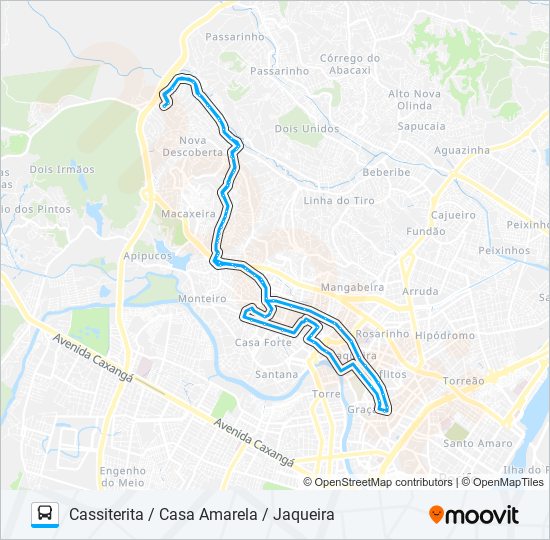 Mapa da linha C104 CASSITERITA / CASA AMARELA / JAQUEIRA de ônibus