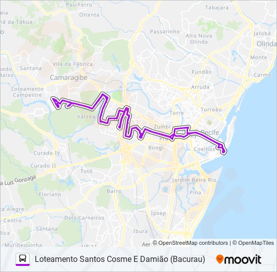 Mapa da linha 2462 LOTEAMENTO SANTOS COSME E DAMIÃO (BACURAU) de ônibus