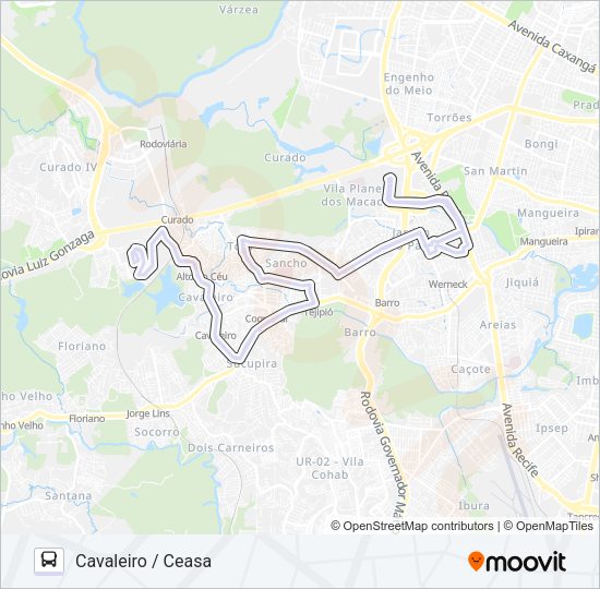 Mapa da linha 240 CAVALEIRO / CEASA de ônibus