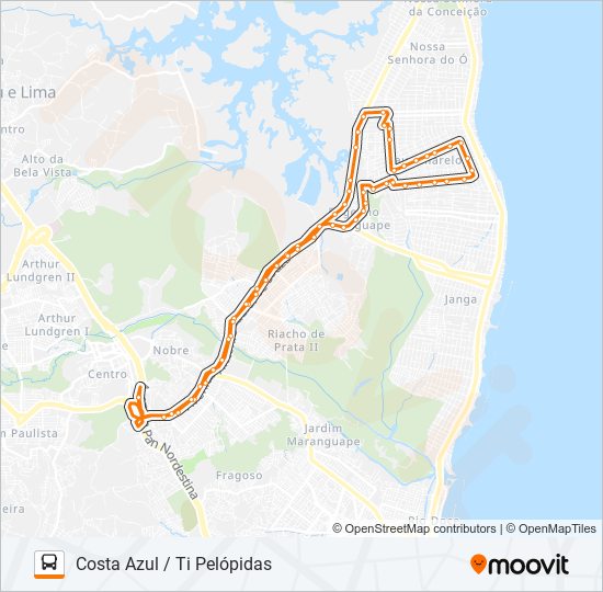 Mapa da linha 1958 COSTA AZUL / TI PELÓPIDAS de ônibus