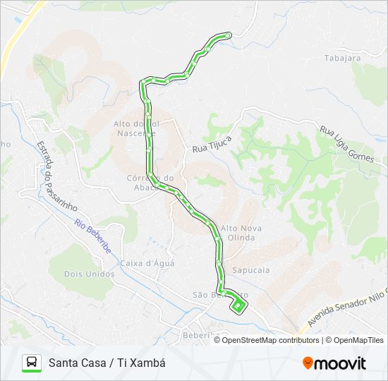 Mapa da linha 844 SANTA CASA / TI XAMBÁ de ônibus