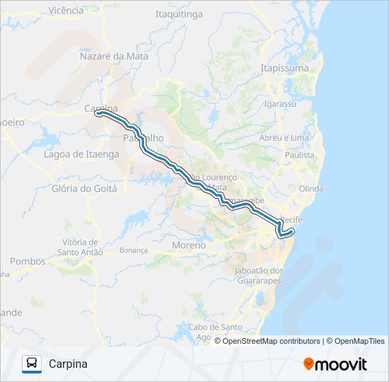 Mapa da linha 022 RECIFE - CARPINA de ônibus