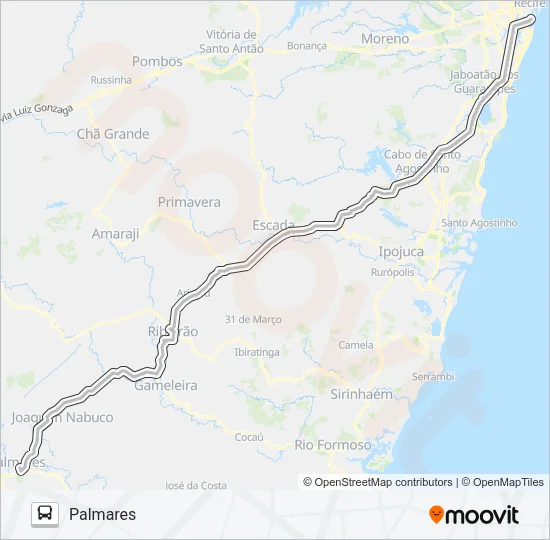 1308 RECIFE - PALMARES EXECUTIVO (DANTAS BARRETO) Bus Line Map