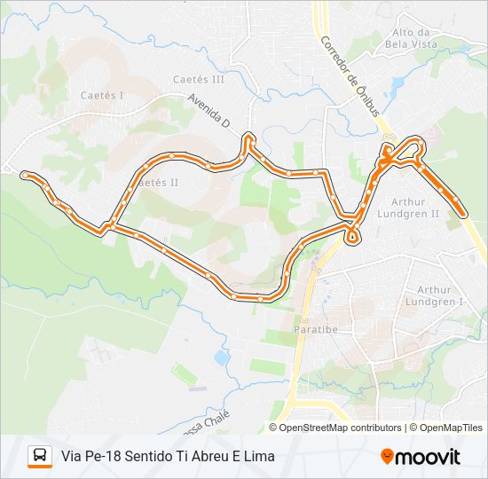 Mapa da linha 1917 CAETÉS II / TI ABREU E LIMA de ônibus