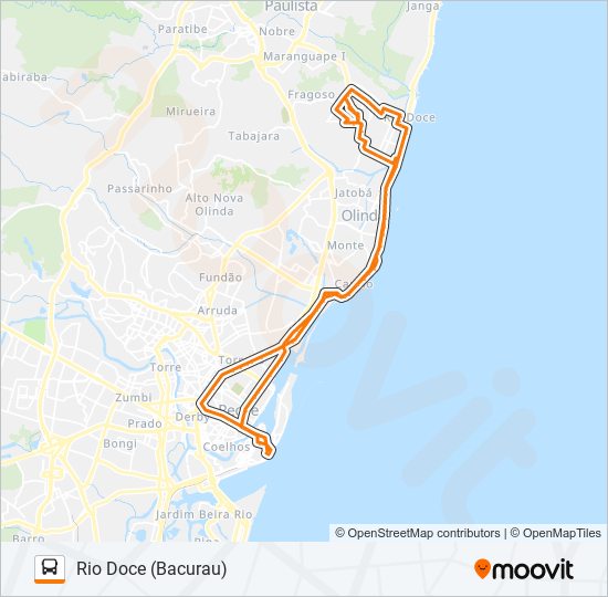 Mapa da linha 1985 RIO DOCE (BACURAU) de ônibus