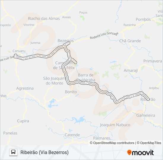 Mapa da linha 819 RIBEIRÃO - CARUARU de ônibus