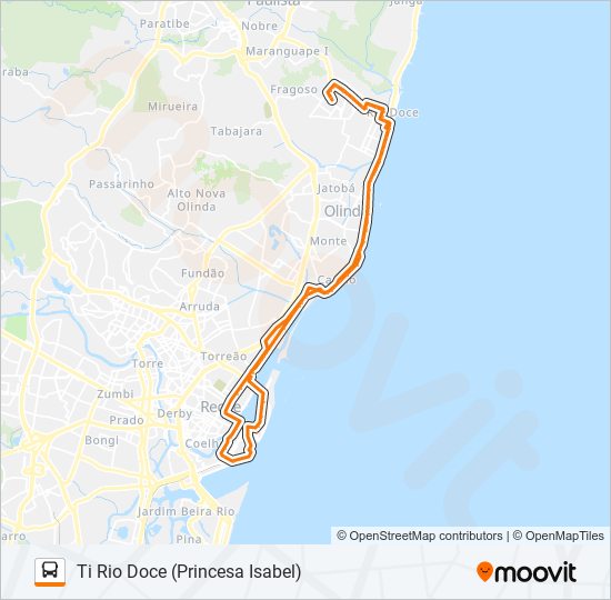 Mapa da linha 1983 TI RIO DOCE (PRINCESA ISABEL) de ônibus