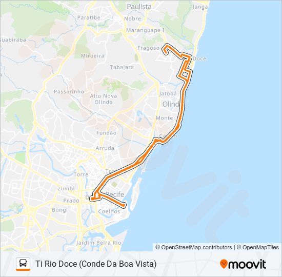 Mapa da linha 1981 TI RIO DOCE (CONDE DA BOA VISTA) de ônibus
