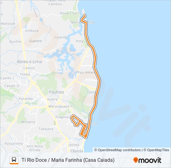 Mapa da linha 1960 TI RIO DOCE / MARIA FARINHA (CASA CAIADA) de ônibus