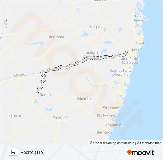 Mapa de 804 SÃO JOAQUIM DO MONTE - RECIFE de autobús