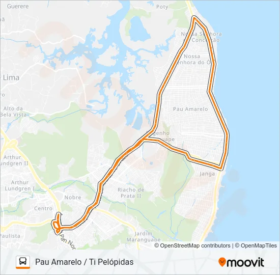 1922 PAU AMARELO / TI PELÓPIDAS Bus Line Map