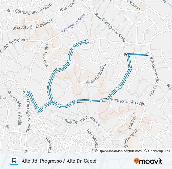 Mapa da linha C102 ALTO JD. PROGRESSO / ALTO DR. CAETÉ de ônibus
