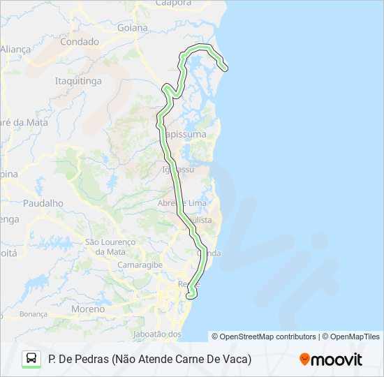Mapa da linha 19001 PONTA DE PEDRAS - RECIFE de ônibus