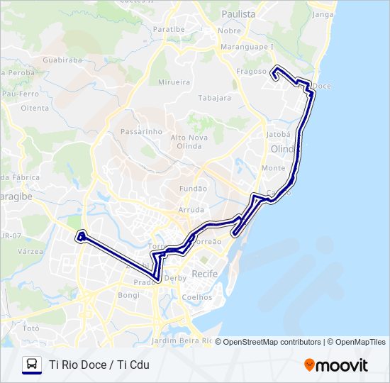 Mapa da linha 2920 TI RIO DOCE / TI CDU de ônibus