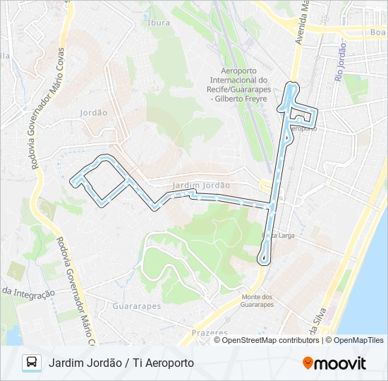 Mapa da linha 151 JARDIM JORDÃO / TI AEROPORTO de ônibus