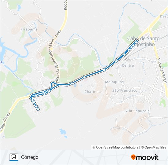 Mapa da linha 002 CABO - CHARNECA de ônibus