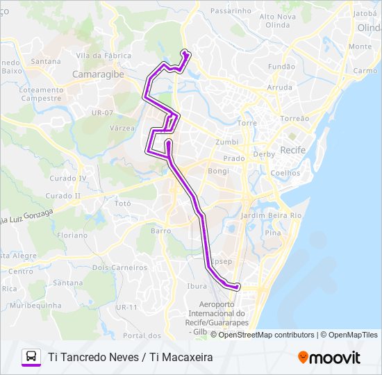 Mapa da linha 2060 TI TANCREDO NEVES / TI MACAXEIRA de ônibus