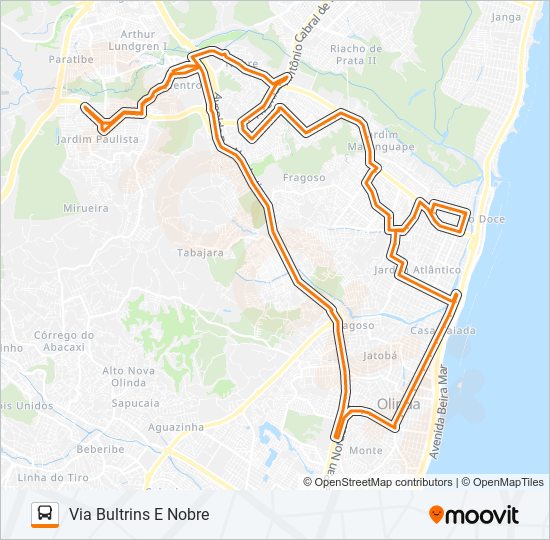 Mapa da linha 1907 PAULISTA / RIO DOCE de ônibus
