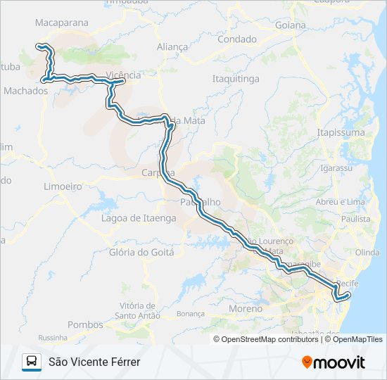 Mapa da linha 050 RECIFE - SÃO VICENTE (VIA BUENOS AIRES) de ônibus