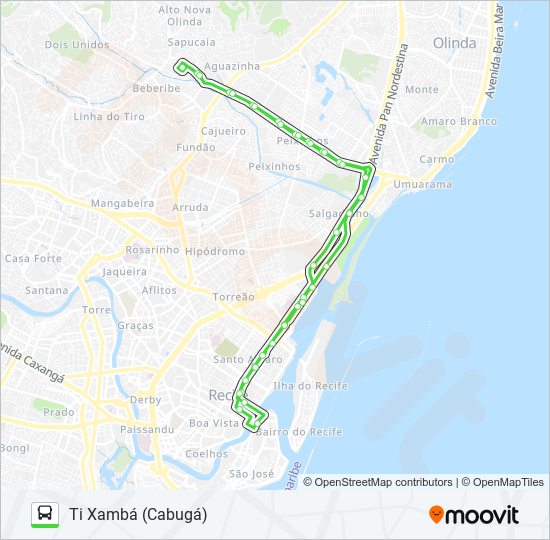 Mapa da linha 820 TI XAMBÁ (CABUGÁ) de ônibus