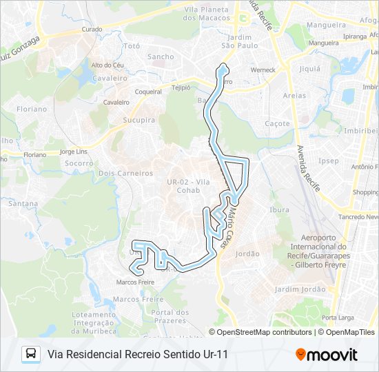 Mapa da linha 103 UR-11 / TI BARRO de ônibus