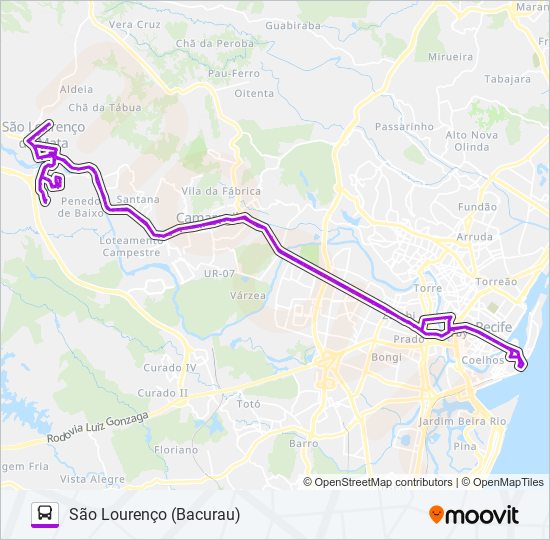 Mapa da linha 2457 SÃO LOURENÇO (BACURAU) de ônibus