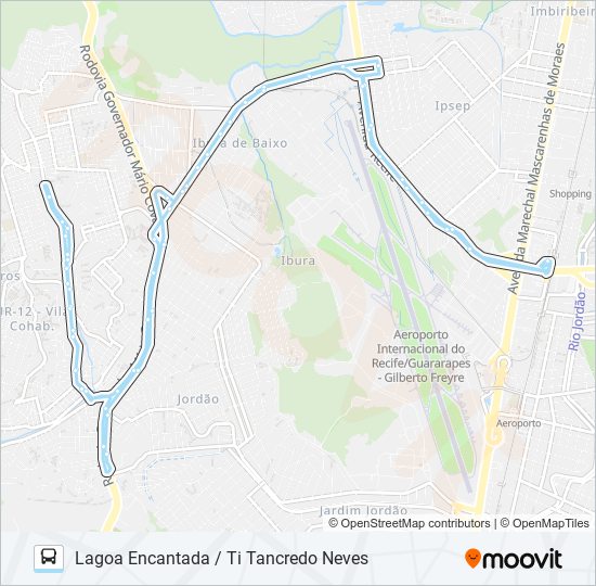 Mapa da linha 134 LAGOA ENCANTADA / TI TANCREDO NEVES de ônibus
