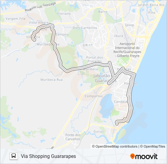 Mapa da linha J041 JABOATÃO (VILA RICA) / BARRA DE JANGADA de ônibus