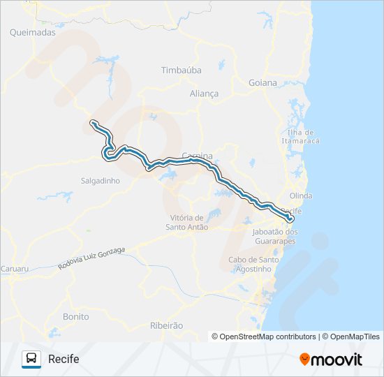 Mapa da linha 054 RECIFE - UMBURETAMA de ônibus
