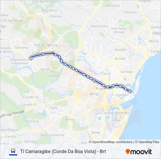 Mapa da linha 2450 TI CAMARAGIBE (CONDE DA BOA VISTA) - BRT de ônibus
