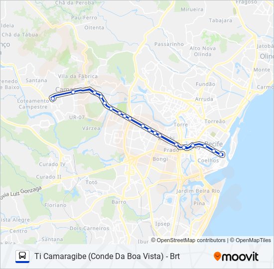 Mapa da linha 2450 TI CAMARAGIBE (CONDE DA BOA VISTA) - BRT de ônibus