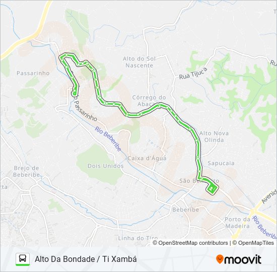 Mapa da linha 843 ALTO DA BONDADE / TI XAMBÁ de ônibus