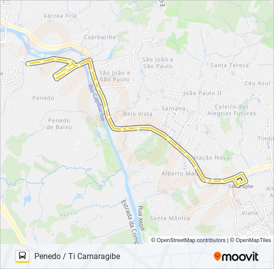 Mapa da linha 2486 PENEDO / TI CAMARAGIBE de ônibus