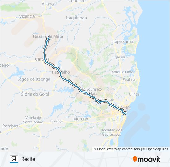 Mapa da linha 030 RECIFE - NAZARÉ DA MATA de ônibus