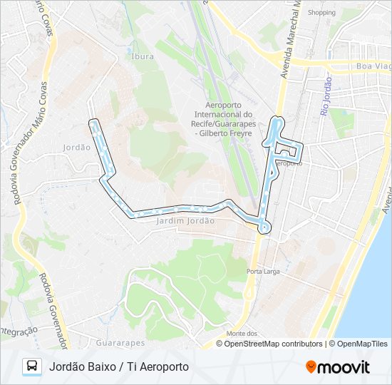 Mapa da linha 152 JORDÃO BAIXO / TI AEROPORTO de ônibus