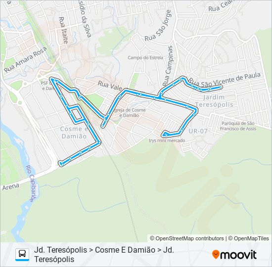 C202 UR-07 / COSME E DAMIÃO / JD.TERESÓPOLIS bus Line Map
