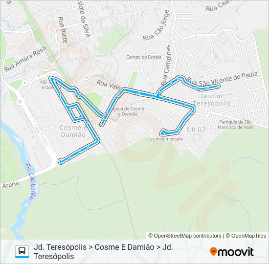 C202 UR-07 / COSME E DAMIÃO / JD.TERESÓPOLIS Bus Line Map