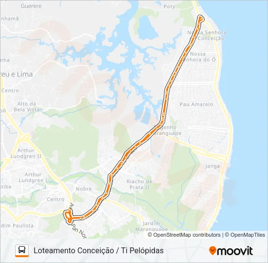 Mapa da linha 1944 LOTEAMENTO CONCEIÇÃO / TI PELÓPIDAS de ônibus