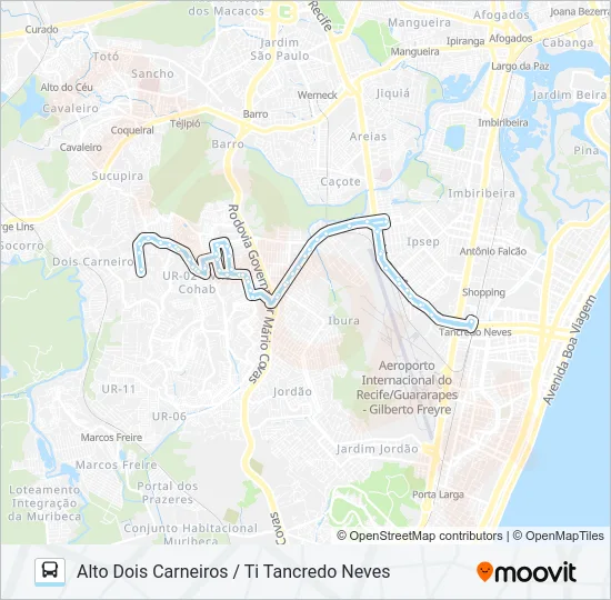 142 ALTO DOIS CARNEIROS / TI TANCREDO NEVES Bus Line Map