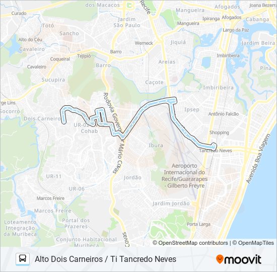 Mapa de 142 ALTO DOIS CARNEIROS / TI TANCREDO NEVES de autobús