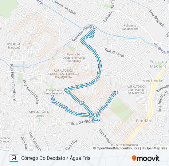 Mapa da linha C119 CÓRREGO DO DEODATO / ÁGUA FRIA de ônibus