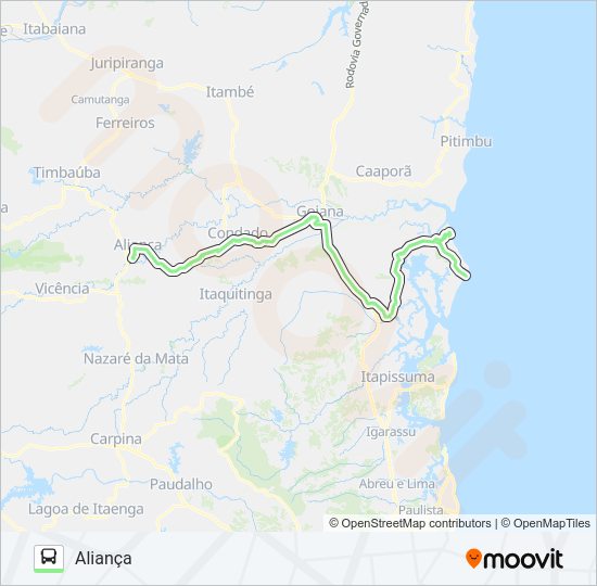Mapa da linha 19007 GOIANA - PONTA DE PEDRAS de ônibus