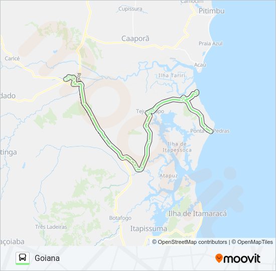 Mapa da linha 19007 GOIANA - PONTA DE PEDRAS de ônibus