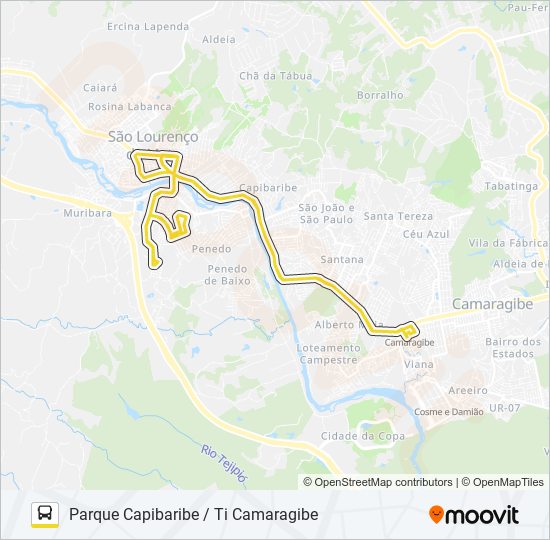 Mapa da linha 2492 PARQUE CAPIBARIBE / TI CAMARAGIBE de ônibus