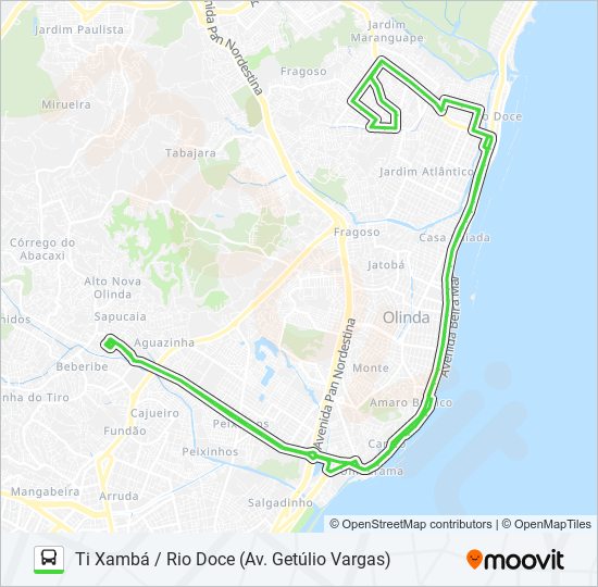Mapa da linha 881 TI XAMBÁ / RIO DOCE (AV. GETÚLIO VARGAS) de ônibus